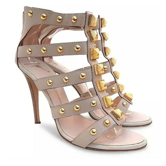 Giuseppe Zanotti Gold Studded Gladiator Heel Nude Size 39 - Picture 1 of 9